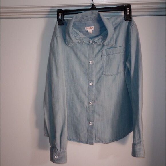 🆕👕Cat & Jack Girls Denim Button Down Shirt - Picture 1 of 4